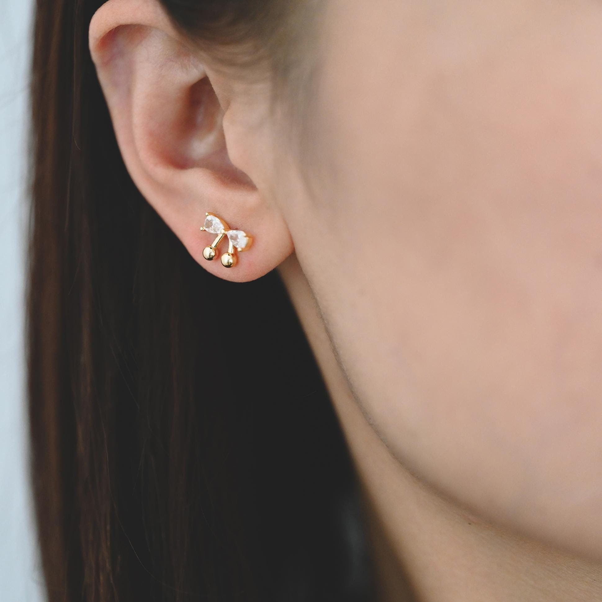 4pcs CZ Pave Gold/ Silver Tone Bowknot Earrings, 18K Real Gold/ Rhodium plated Brass, Bow Knot Stud Earring (GB-4506)